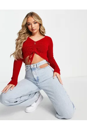 ASOS Knitted top in rib with ruched front in