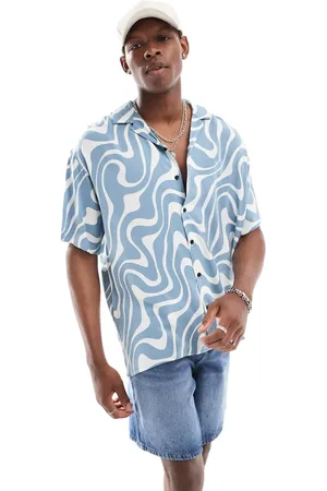 JACK & JONES Revere collar wave print shirt in