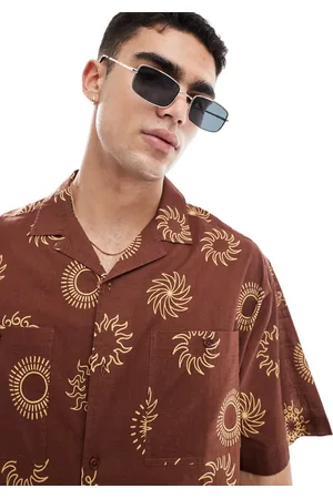 ASOS Boxy oversized revere linen look shirt with tobacco sun print