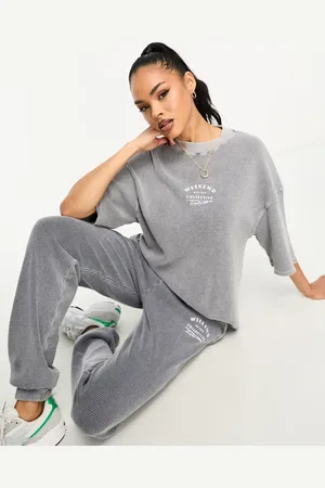 ASOS Co-ord washed waffle t-shirt in charcoal