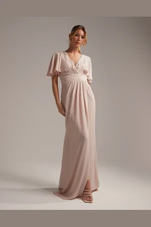 ASOS Bridesmaid flutter sleeve maxi dress with satin trim detail and wrap skirt