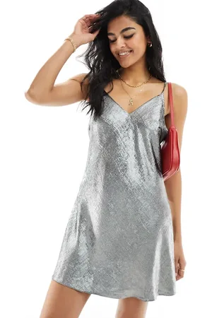 Miss Selfridge Metallic swing mini slip dress in
