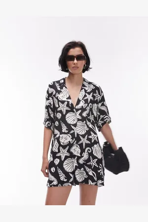 Topshop Button down romper in mono shell print