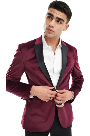 ASOS Skinny velvet tuxedo blazer in burgundy