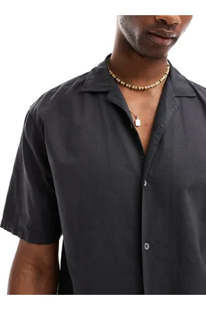 Pull&Bear Linen look revere neck shirt in