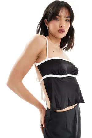 SNDYS Satin cami tie back detail top with contrast bust seam detail co-ord in