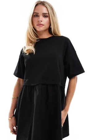 Miss Selfridge Short sleeve t-shirt poplin hybrid smock mini dress in