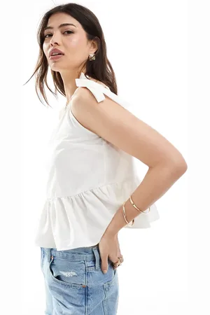 ASOS Functional one shoulder tie top in ivory