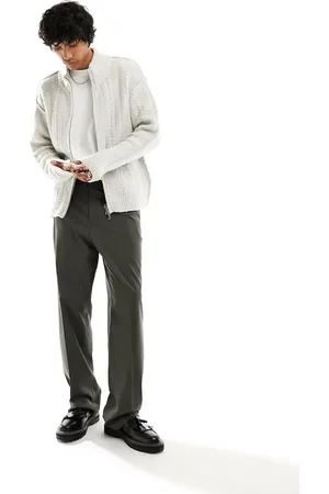 Weekday Mattias wool blend zip through cable knit cardigan in off