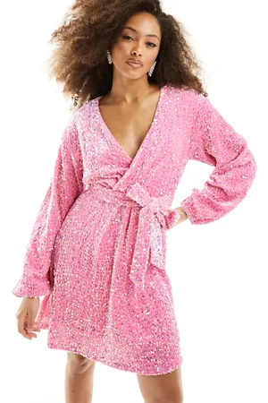 Pieces® Sequin belted wrap mini dress in