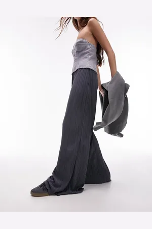 Topshop Plisse wide leg trouser in slate