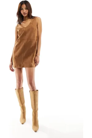 MANGO Suede mini dress in tan