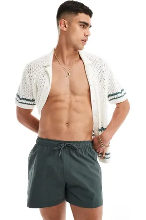 River Island Seersucker swim trunks in khaki