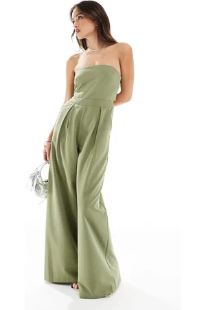 Pretty Lavish Strapless jumpsuit with pockets in moss