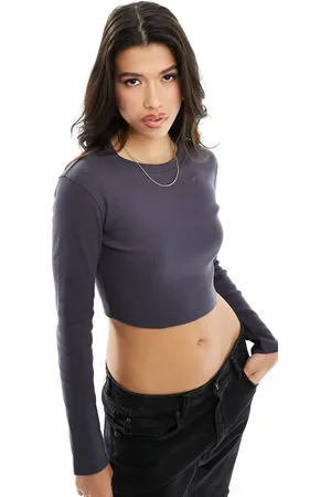 Kaiia Ribbed long sleeve top in dark grey
