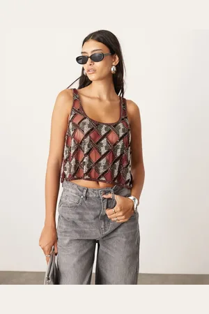 ASOS Geo embellished cut work vest top in red