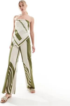 SNDYS Contrast stripe wide leg trouser co-ord in green and white