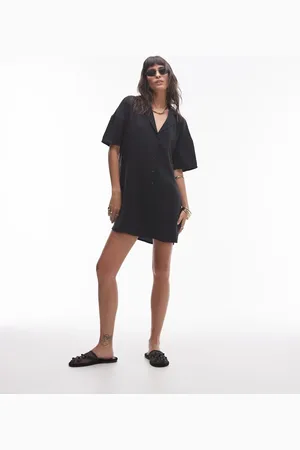 Topshop Button down mini shirt dress in black