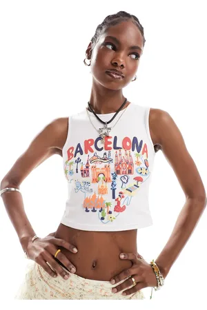 Daisy Street Crop fitted vest with puff Barcelona print