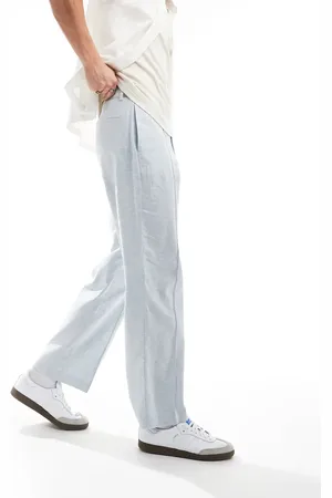 ASOS Linen high waist wide leg smart trousers in light herringbone