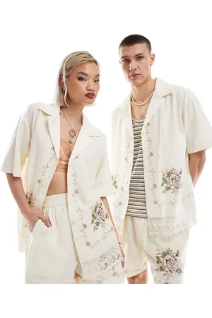 Reclaimed Unisex limited edition embroidered shirt with lace detail