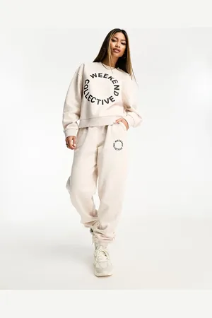 ASOS Co-ord oversized jogger with black logo in oatmeal marl