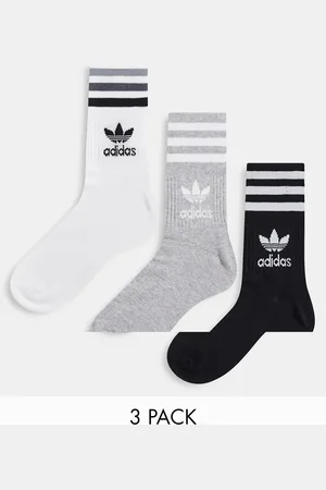adidas 3 pack mid cut crew socks in white grey and black
