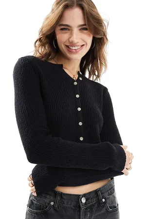 & OTHER STORIES Cropped knitted ribbed cardigan with button front in