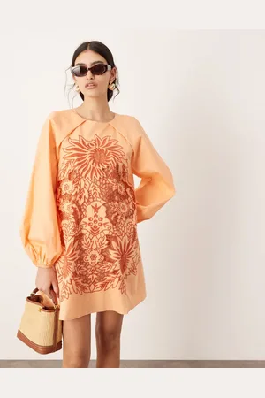 ASOS Embroidered trapeze mini dress with balloon sleeve in
