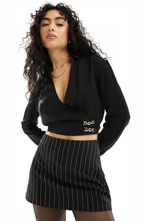 Pimkie Wrap front cropped blouse with chain detail in