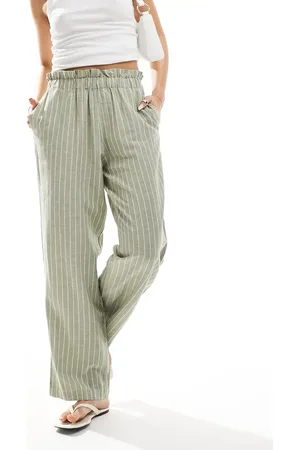 VILA Linen touch pinstripe wide leg trousers in