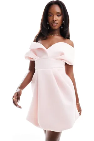 ASOS Off shoulder scuba bubble mini dress in light