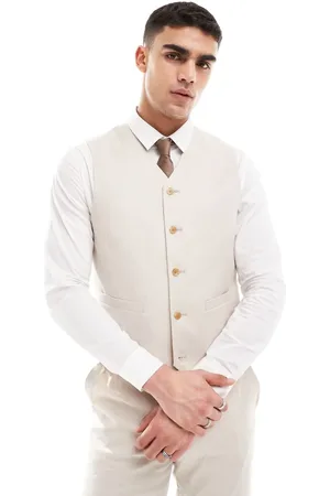 ASOS Slim linen blend suit waistcoat in stone