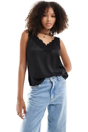 Y.A.S Satin cami with lace detail in