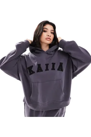 Kaiia Plus logo oversized hoodie co-ord in dark