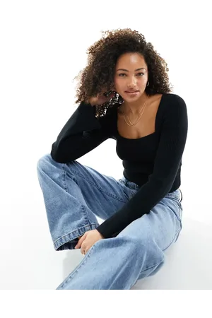 Hollister Slim fit square neck jumper with flute sleeves in