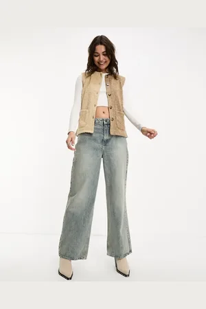 ASOS Boucle knit spliced waistcoat in ecru and taupe