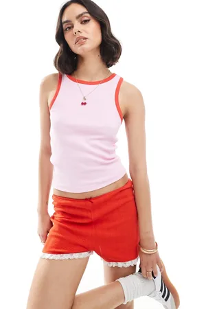 Pieces® Contrast trim tank vest top in and red