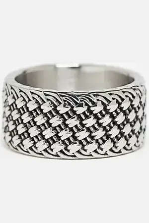 ASOS Waterproof stainless steel band ring with texture in burnished