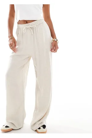 Miss Selfridge Linen blend pull on wide leg trouser in natural slub