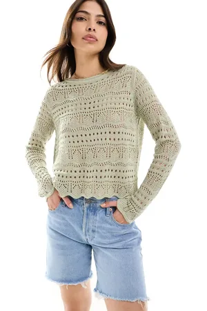 JDY Boatneck broderie long sleeve top in sage