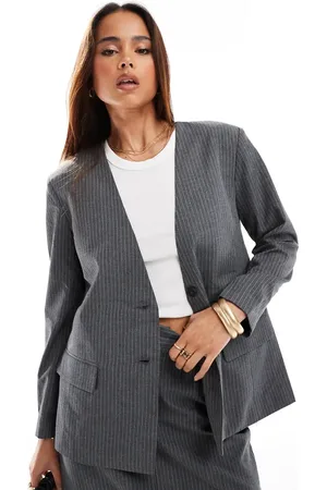 JDY Collarless pinstripe blazer co-ord in