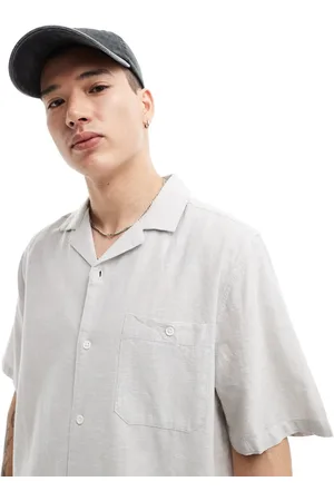 ASOS Relaxed linen blend shirt with revere collar in light
