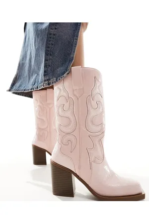 Public Desire Texas western mid ankle boot with snake print in
