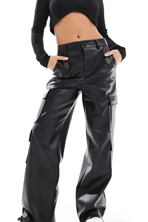 Stradivarius Petite faux leather cargo trouser in