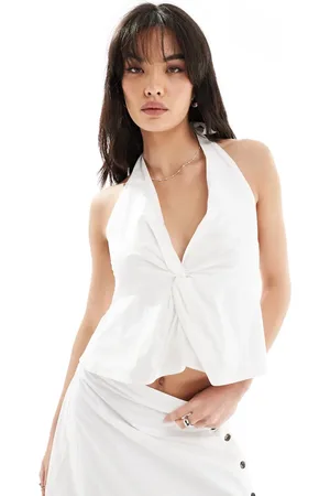 SNDYS Linen look plunge backless knot front top co-ord in
