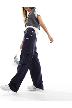 ONLY Straight leg tailored cargo trousers with chain detail in pinstripe