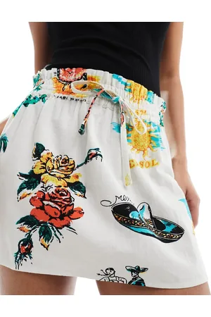 ASOS Linen look tie waist mini skirt in tropical print