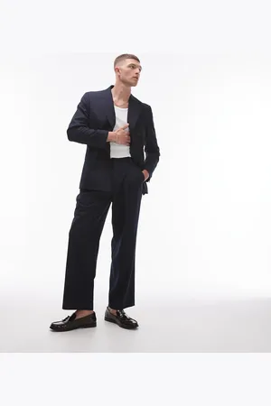 Topman Linen blend mix wide leg trouser in
