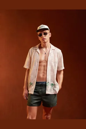 ASOS Relaxed revere knitted shirt with embroidered palm tree border